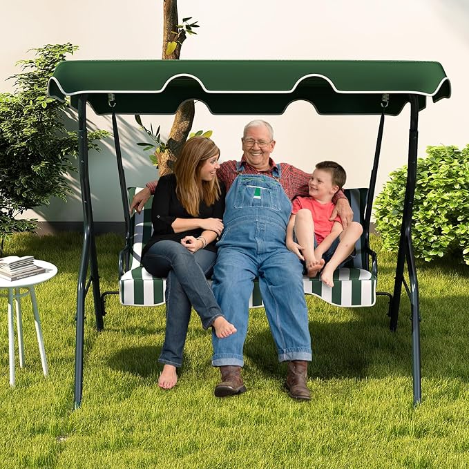 Tangkula 3 Person Porch Swing, Patio Swing with Removable Cushion & Powder-Coated Steel Frame - Photo 9