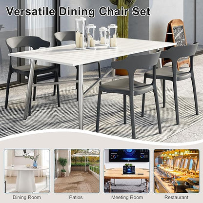 VECELO 4 Pack Plastic Stacking Chairs, Stackable Dining Chairs for Kitchen Restaurant Patio, Portable Indoor Outdoor Use, No Assembly Required, Gray