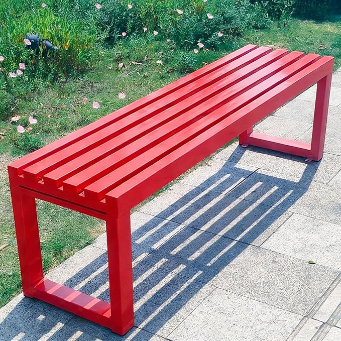 Park Bench for Outside, Outdoor Benches Weatherproof, Metal Garden Bench 2-Person Seat 100/120/150/180 Cm Patio Benches Backless for Lawn Yard Entryway, Capacity 660 Lbs(Red,100 cm/39.4 in)