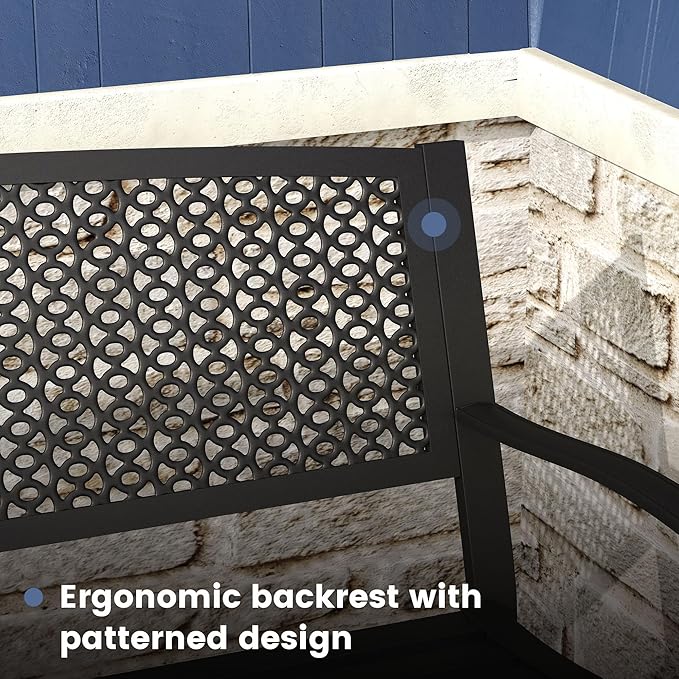 DIFY 50" Outdoor Bench Metal Garden Patio Furniture with Backrest & Slatted Seat for Porch, Park, Lawn, Black