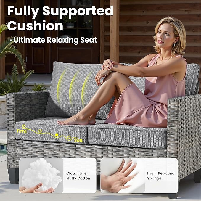 ovios Patio Furniture Set, 7 Pieces Outdoor Wicker Sofa Couch with Swivel Rocking Chairs Loveseat - Photo 6