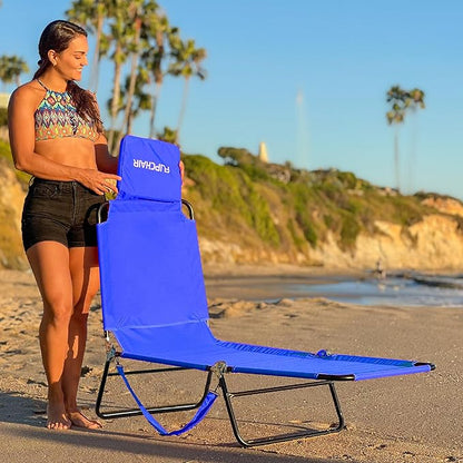 EASYGO Products Pool Chair Chaise Lounge 2 Legs Support Polyester Material Reclining Backrest Head Rest Pillow Great for Beach, Home, Backyard, Outdoor, Patio, Pool, Camping, Lawn or Deck Color TAN