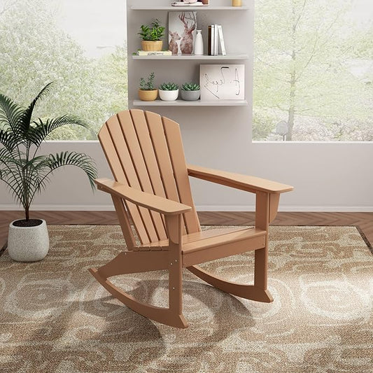 WO WESTIN OUTDOOR HDPE Altura Outdoor Rocking Poly Adirondack Chair, Teak