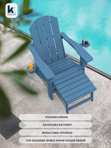 KINGYES Folding Adjustable Adirondack Chair with Ottoman & 2 Cup Holders Set of 4 - Photo 5