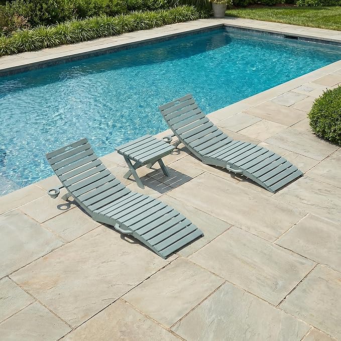 in-Pool Lounge Chairs Set of 2, Folding HDPE Pool Chairs Anti-Floating No Sandbags with Cup Holder & Handles, Outdoor Chaise Lounge for Poolside, Patio & Sun Deck(Light Blue)