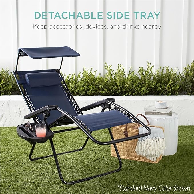 Best Choice Products 30” Wide Folding Zero Gravity Outdoor Recliner Patio Lounge Chair w/Adjustable Canopy Shade - Photo 8
