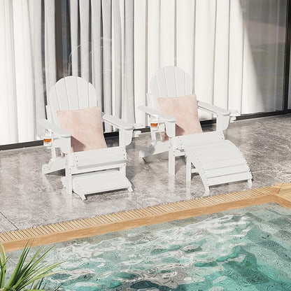 Sundale Outdoor Folding Plastic Adirondack Ottoman, All-Weather Adirondack Chair Footrest, Fade and Rust Resistant, Perfect for Outside Patio Garden Pool Yard White