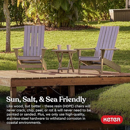 Keter Montauk Adirondack Chair with Weatherproof Finish, Outdoor Furniture for Entertaining by The Pool, Patio, and Fire Pit, Easy Assembly for Sturdy and Steady Outdoor Seating, Weatherwood