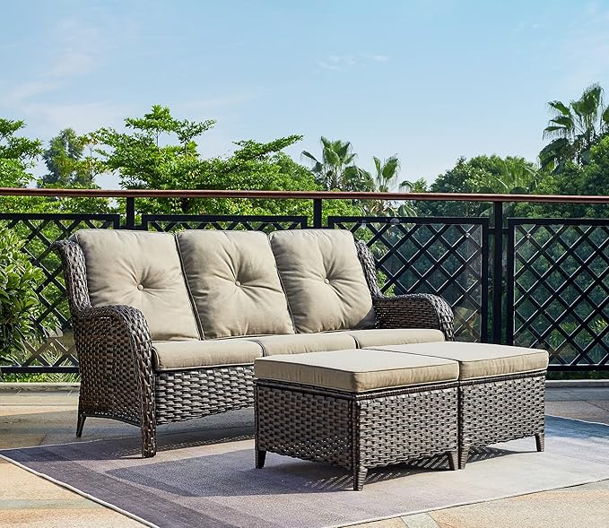 Rilyson Outdoor Furniture Set, 5-Piece Patio Rattan Wicker Sectional Sofa Set with 3-Seat Couch, 2 Armchairs - Photo 2
