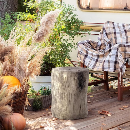 SUNBURY Stump Side Table, Concrete Side Table Coffee Log End Table,Patio Faux Wooden, Light Grey Stool Prop Plant Stand Holder for Garden Household Living Room