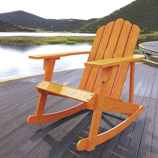 Eyely PTA1000A Harvey Outdoor Patio Classic Acacia Wood Adirondack Rocking Chair, Light Brown for Bohemian, Classic, Country, Cottage, Farmhouse, Rustic