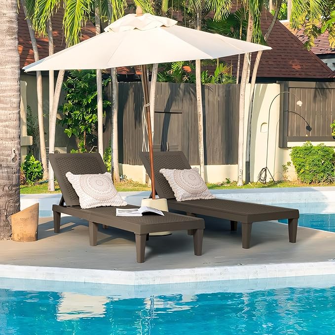 Greesum Outdoor Chaise Lounge Chairs Set of 2 with 5-Position Adjustable Backrest - Photo 4