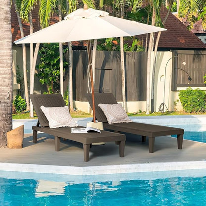 Greesum Outdoor Chaise Lounge Chairs Set of 4 with 5-Position Adjustable Backrest, Waterproof PP Sun Chaise Loungers for Garden Pool Beach Patio Deck Sunbathing, Brown