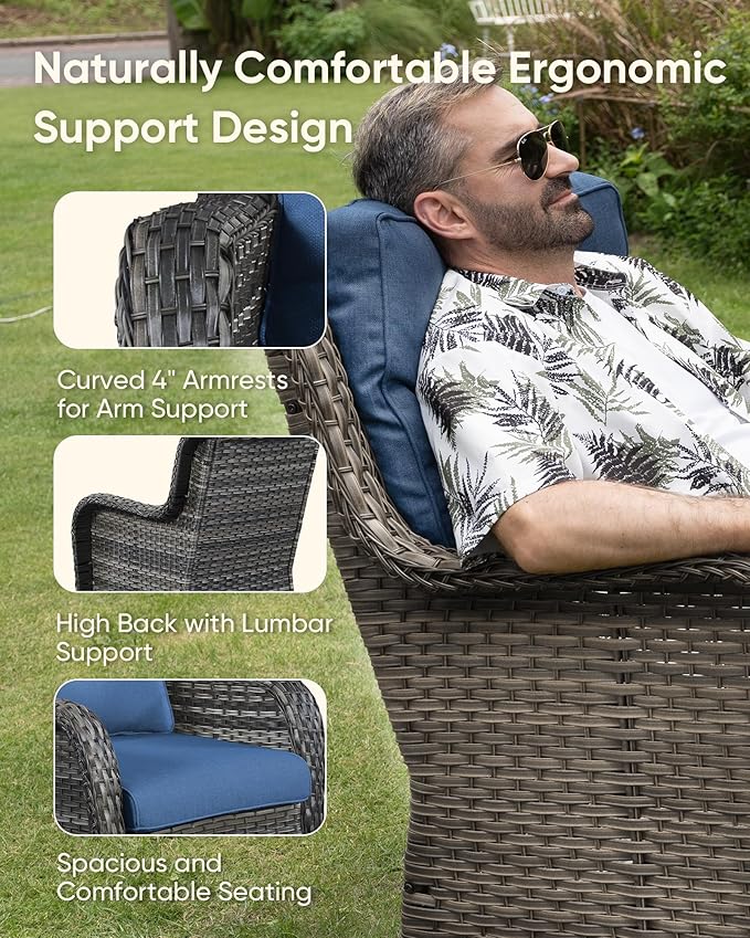 HUMMUH 3 Pieces Patio Bistro Set Wicker Patio Chairs Set of 2 with Tempered Glass Top Side Table Rattan Outdoor Furniture Conversation Set for Yard,Garden,Porch