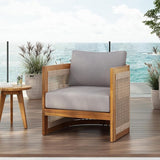 Christopher Knight Home Yunara Patio Club Chair with Cushions, Acacia Wood Lounge Chair Outdoor, Woven Accents - Photo 4