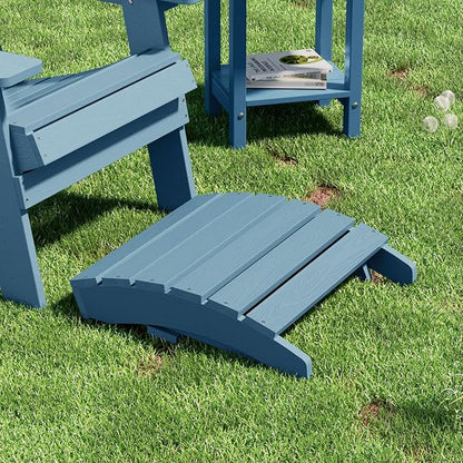 MXIMU Folding Adirondack Ottoman Set of 4: HIPS Plastic Outdoor Footrest Easy Assembly - All Weather Foot Stool Foot Rest for Adirondack Chair Use in Patio Garden Backyard Pool (Blue)