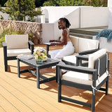 SERWALL 3 Pieces HDPE Outdoor Sofa Bistro Set with Cushions, Outdoor Furniture Sofa Sets with Coffee Table and Cushions - Photo 6