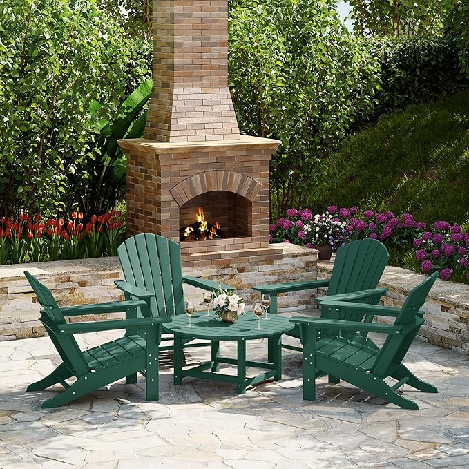 Costaelm Patio Conversation Table, Tatio Accent HDPE Outdoor Weather Resistant, Round Outdoor Porch Balcony Patio Drink Table for Outside, Pool, Backyard, Dark Green