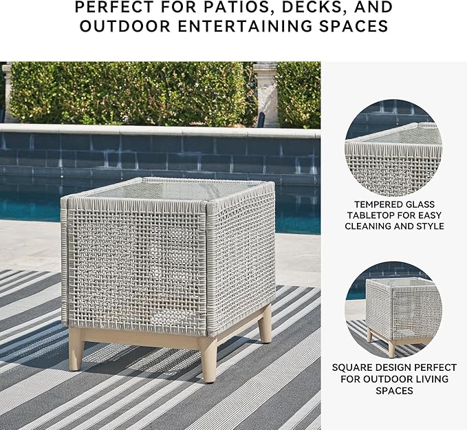 Signature Design by Ashley Seton Creek Contemporary Chic Outdoor All-Weather Resin Wicker End Table with Tempered Glass - Photo 5
