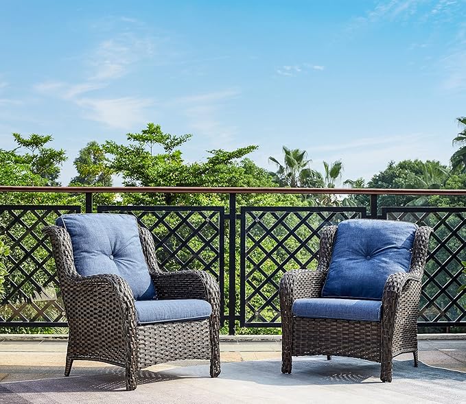 Rilyson Outdoor Wicker Patio Chairs Set of 2: High Back, Deep Seating, Wide Armrest, Thick Comfort Cushions - Photo 6