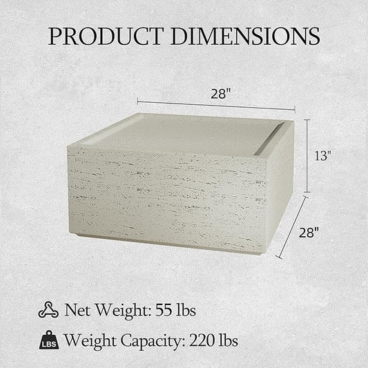 UPHA 28" Square Outdoor Coffee Table, Modern Hollow Concrete Patio Table, Small Minimalist Low Accent Table for Living Room, Balcony, Deck, Backyard, Off-White