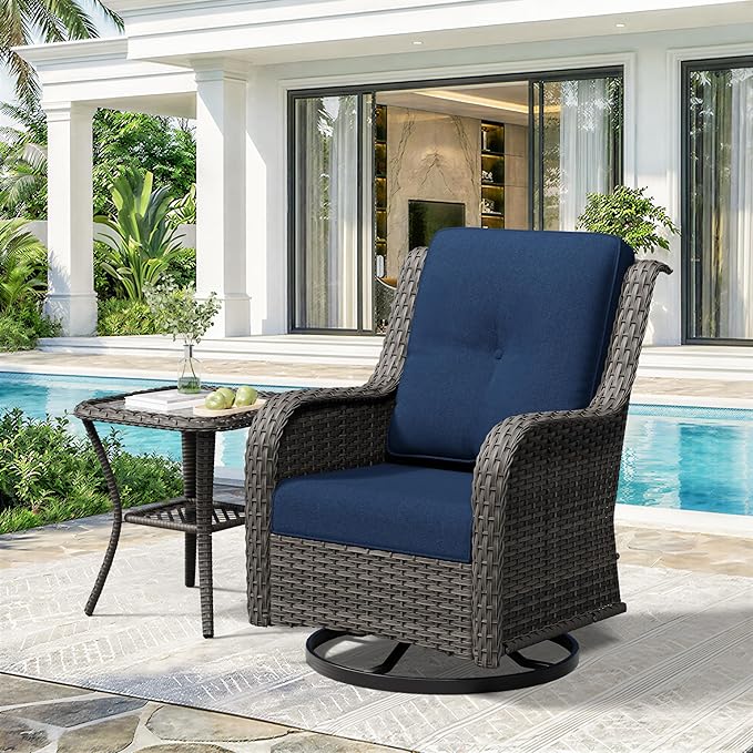 2 Pieces Outdoor Swivel Rocker Patio Chairs Set - Outdoor Wicker Patio Furniture Sets with 1 Side Table - Photo 9