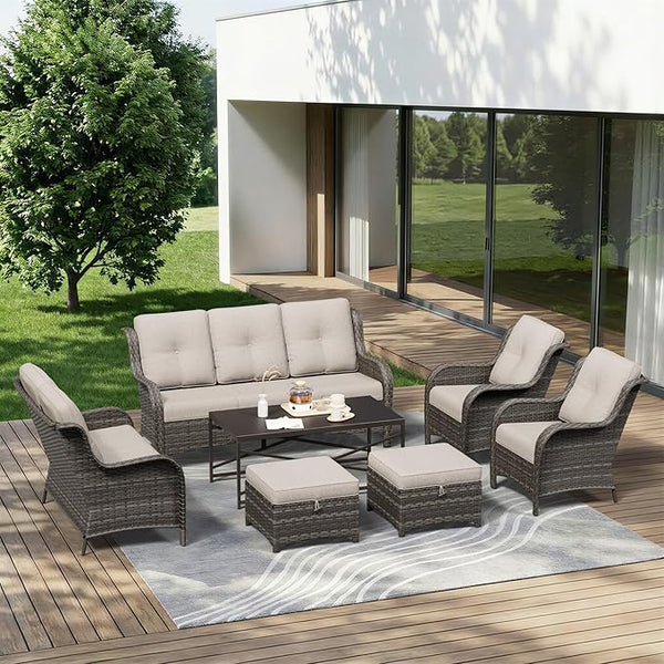 7 Piece Outdoor Wicker Patio Furniture Set, Patio Chairs Set with Thickened Olefin Cushions, High Back and Deep Seating - Photo 1