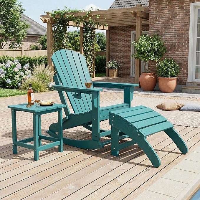 HDPE Adirondack Ottoman Foot Rest, Weather Resistant Outdoor Footstool for Adirondack Chair, Resin Patio Porch Poolside Lawn and Backyard Use