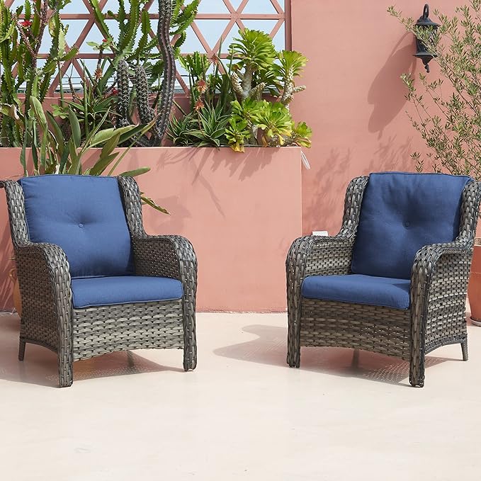Rilyson Patio Chairs Outdoor Wicker Chair - Rattan Dining Chairs Porch Chairs Outside Club Chairs with High Back and - Photo 6