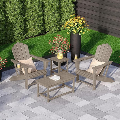 Costaelm Adirondack Conversation Table, HDPE Outdoor Drink Weather Resistant, Outdoor Patio Porch Accent Balcony Table for Pool, Seaside, Backyard, Weathered Wood