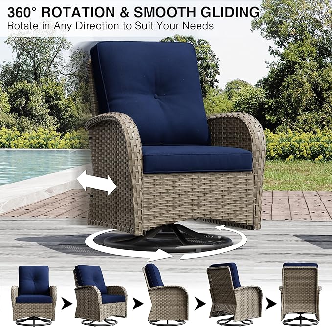 Joyside Outdoor Swivel Rocker Chairs, 3 Piece Wicker Patio Set with Thickened Cushions, High Back, Deep Seating - Photo 4