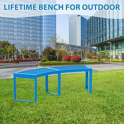4 Pack Outdoor Curved Bench, Heavy Duty Metal Park Bench for Outside, Backless Loveseat, Thermoplastic-Coated, Weatherproof Commercial-Grade 2-Person Seating for Park, Patio, Garden, Deck, Beach,Blue