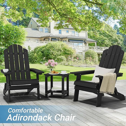 MXIMU Folding Adirondack Chair for Outdoor: Easy Assembly and Comfortable HIPS All-Weather Adirondack Chairs Set of 2 - Wooden Textured Patio Chair for Lawn Garden Deck Backyard Fire Pit