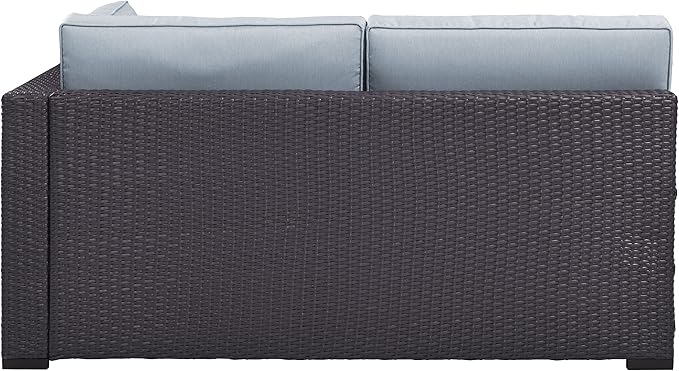 Crosley Furniture Biscayne Outdoor Sectional Loveseat, 2-Person Wicker Patio Couch for Deck, Backyard, Brown with Mist Cushions
