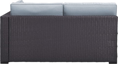 Crosley Furniture Biscayne Outdoor Sectional Loveseat, 2-Person Wicker Patio Couch for Deck, Backyard, Brown with Mist Cushions