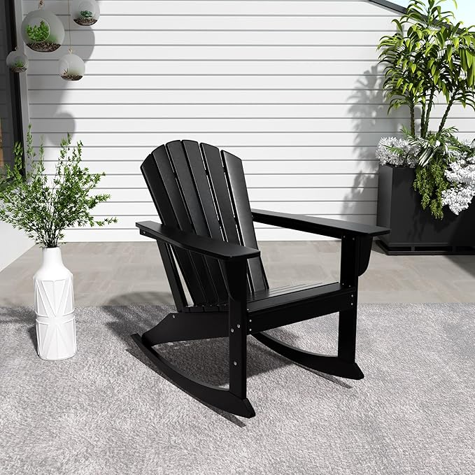 WestinTrends Dylan Outdoor Patio Poly Plastic Adirondack Rocking Chair, Black