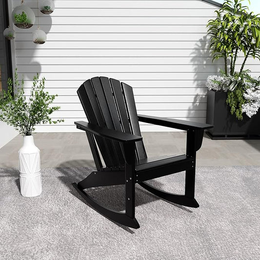 WestinTrends Dylan Outdoor Patio Poly Plastic Adirondack Rocking Chair, Black