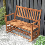 Tangkula 2 Person Outdoor Glider Bench, Poplar Wood Patio Swing Glider Loveseat with Armrests, Slatted Seat & Backrest - Photo 2