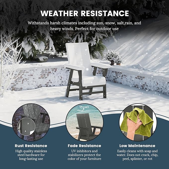 WO WESTIN OUTDOOR HDPE Shoreside Modern Curveback Adirondack Dining Chair,Gray