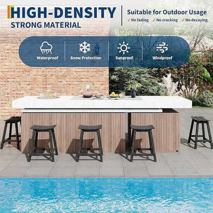 GarveeLife Weather Resistant Barstool Outside Stools for Bars, HDPE Bar Stools Set Outdoor, Outdoor Barstool Set of 2 with Footrest, Adirondack Bar Height Stools