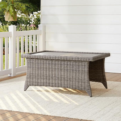 CHITA Patio Wicker Coffee Table with Fully Wrapped Edges, Outdoor Rattan Rectangular Coffee Table for Backyard, Balcony, Apartment, or Porch