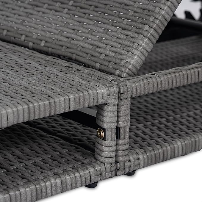 GDFStudio Chaise Lounge Outdoor Chairs Patio Lounge Chair Adjustable 6-Position PE Rattan Wicker Backrest Recliner Full Flat Tanning Sunbathing Iron Reclining for Outside Beach Pool, Grey