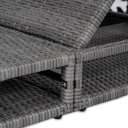 GDFStudio Chaise Lounge Outdoor Chairs Patio Lounge Chair Adjustable 6-Position PE Rattan Wicker Backrest Recliner Full Flat Tanning Sunbathing Iron Reclining for Outside Beach Pool, Grey