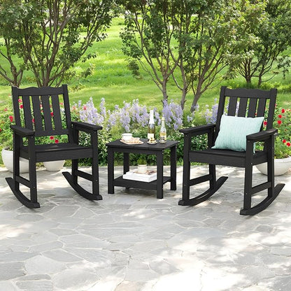 Stoog Outdoor Rocking Chairs Set of 2, All-Weather HIPS Patio Rocking Chair with 400 lbs Support, Rocking Chairs for Porch, Backyard, Garden and Deck, Black