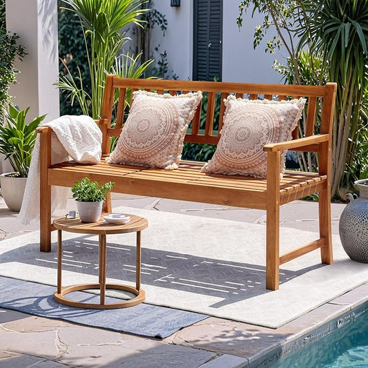 Devoko Outdoor Bench, 2-Person Garden Bench, Patio Wood Bench Outdoor Loveseat with Pull-Out Center Table for Backyard, Balcony and Patio and Garden (Log Color)