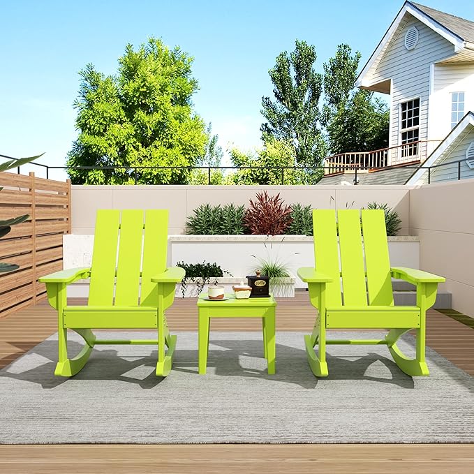 WO WESTIN OUTDOOR HDPE Shoreside Modern Rocking Poly Adirondack Chair (Set of 2),Lime
