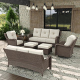 7 Piece Patio Furniture Set, All-Weather Wicker Outdoor Conversation Set with Swivel Rocking Chair and 6 Inch Thick - Photo 1