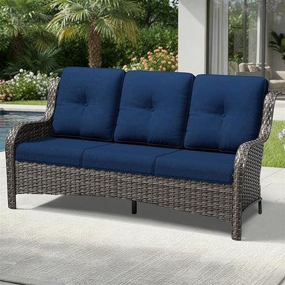 Joyside Outdoor Patio Couch, 3 Seater Outdoor Wicker Sofa with High Back, Deep Seating, Wide Armrest, Thickened Cushions, Patio Sofa for Deck, Porch Use