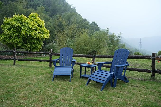 nevilywood HDPE Folding Ottoman - Adirondack Chair Footrest – Weather Resistant, Wood-Grain, Low-Maintenance-, Garden Patio Porch – Navy Blue