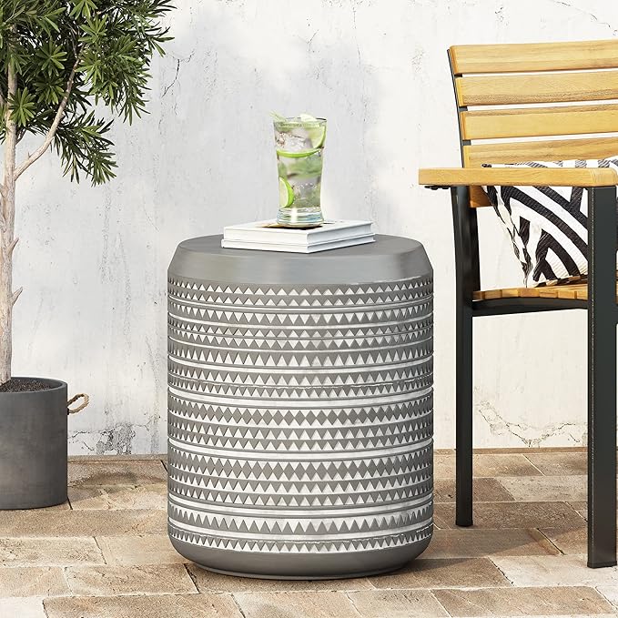Outdoor Lightweight Concrete Side Table Durable Weather Resistant Patio Furniture for Garden Balcony and Poolside Decor